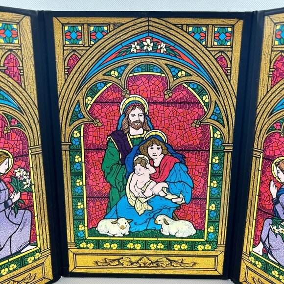 Vintage Seriglass by Yorkraft 4 x 9 double St Francis with animals stained glass - Picture 2 of 5